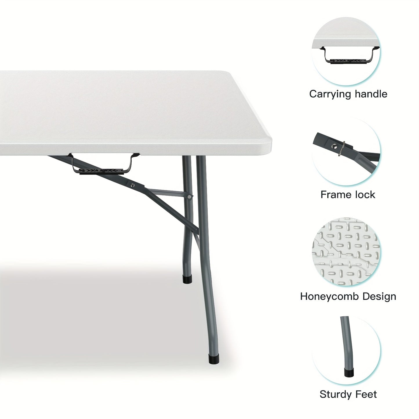 6FT Spacious Plastic Folding Table - Durable, Portable, and Easy-to-Store Dining Solution for Indoor and Outdoor Use - Perfect for Parties, Camping, and Daily Meals