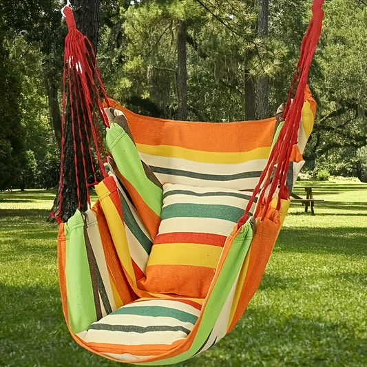 Cozy Canvas Hammock Chair with Cushion & Pillow - Durable Indoor/Outdoor Swing Seat for Garden, Patio, Camping, and Home Relaxation