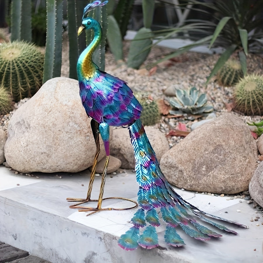 Beautiful Metal Peacock Statue - Standing Outdoor Garden Decoration for Lawn, Backyard, Courtyard, Parties, and Weddings