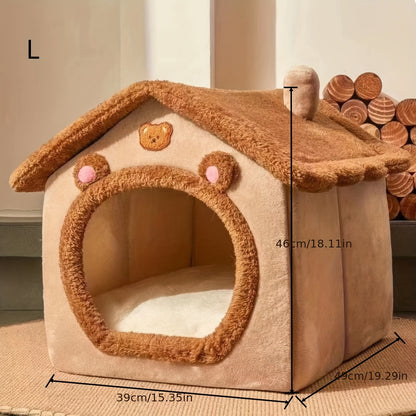 Cozy Pet Bed House for Cats - Removable & Washable Winter Warm Cat Bed - Soft and Comfortable Puppy Cave Nest