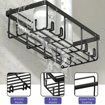 6-Pack Adhesive Shower Caddy Set - Includes Toilet Paper Holder, Soap Holder, Toothbrush Holder - No Drilling, Large 13-Inch Capacity - Bathroom and Kitchen Storage Organizer (Black)