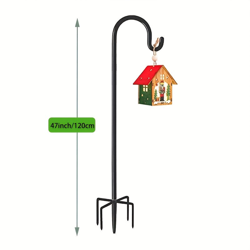 Adjustable Shepherd Hook 63 Inches High, 1/3 Inch Thick - Rust-Resistant for Outdoor Solar Lights, Lanterns, Flower Baskets, and Bird Feeders