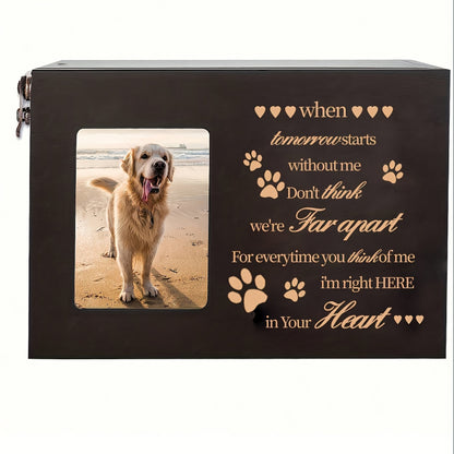 Wooden Pet Urn with Photo Frame – Memorial Box for Dog or Cat Ashes