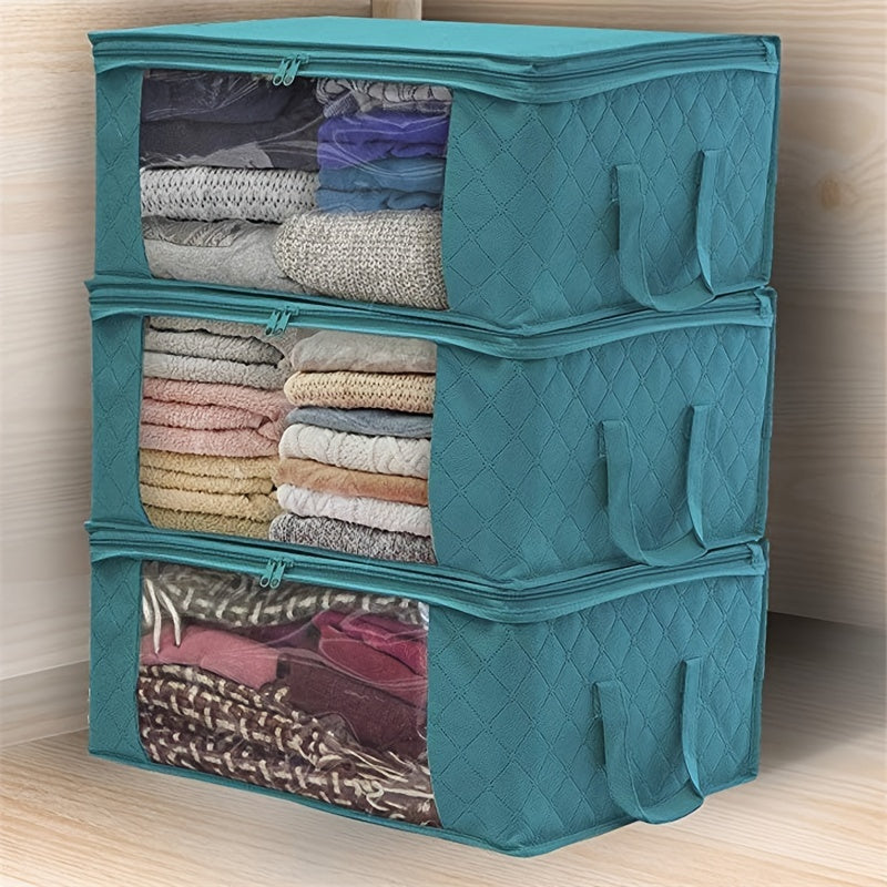 3PCS Foldable Closet Storage Cubes - Spacious, Collapsible, and Portable with Convenient Lids and Handle - Ideal for Bedroom Closet Organization, Perfect for Clothing, Comforter, and Linen Storage