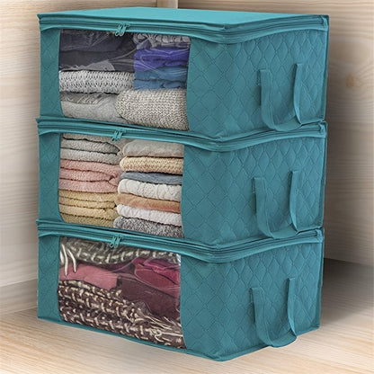 3PCS Foldable Closet Storage Cubes - Spacious, Collapsible, and Portable with Convenient Lids and Handle - Ideal for Bedroom Closet Organization, Perfect for Clothing, Comforter, and Linen Storage