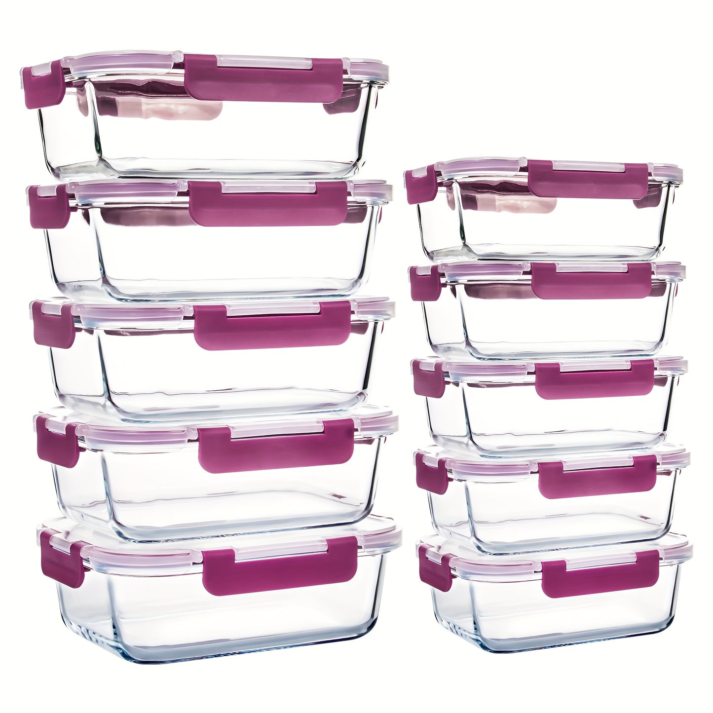 10-Piece Elegant Glass Meal Prep Set - Airtight, Leak-Proof Containers with Microwave-to-Table, Stackable Design - BPA-Free Food Storage for Kitchen & Office Lunch Organization