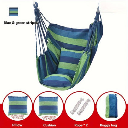 Cozy Canvas Hammock Chair with Cushion & Pillow - Durable Indoor/Outdoor Swing Seat for Garden, Patio, Camping, and Home Relaxation