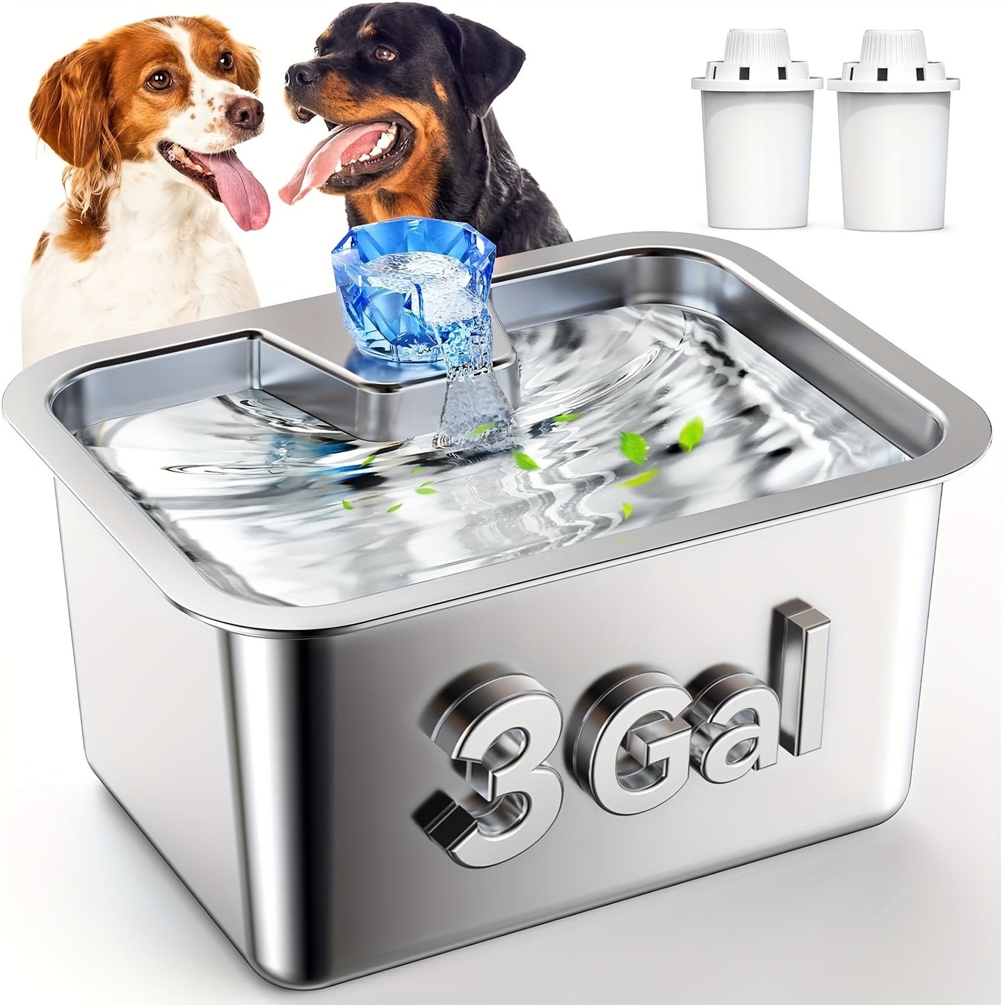 3-Gallon Stainless Steel Dog Water Fountain - Large Capacity Automatic Pet Water Dispenser for Great Danes - Includes Filters, Easy to Clean, Quiet Pump - Ideal for Multiple Pets