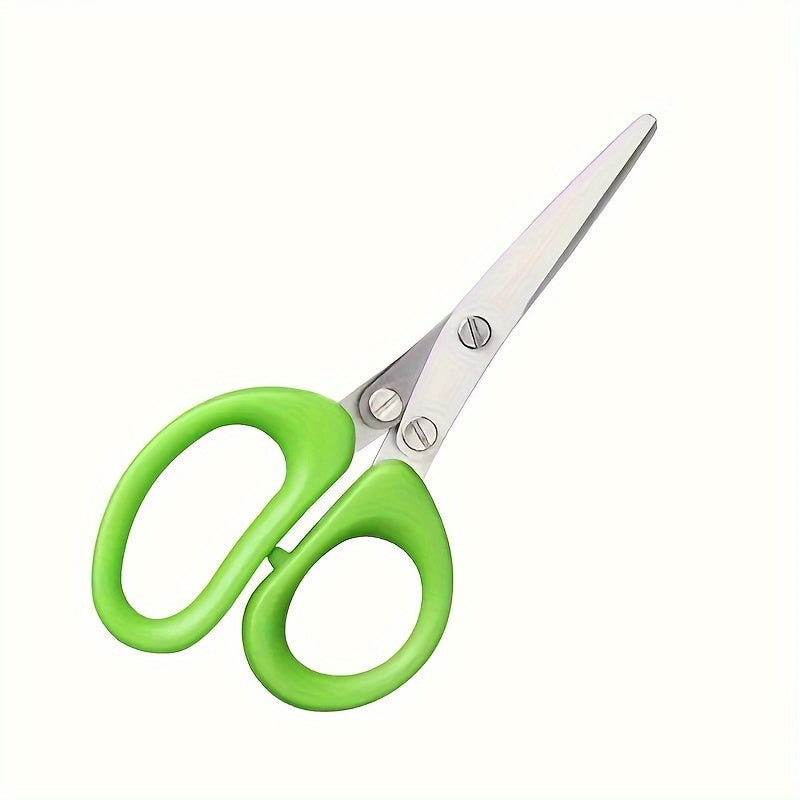 5-Layered Stainless Steel Kitchen Scissors - Versatile Onion & Herb Shredder for BBQ & Indoor Use - Durable, Safe with Protective Cover & Built-in Cleaner