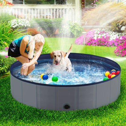 Portable Dog Pool - Foldable, Anti-Slip Pet Swimming Pool - Collapsible Hard Plastic Bath Pool for Dogs and Cats