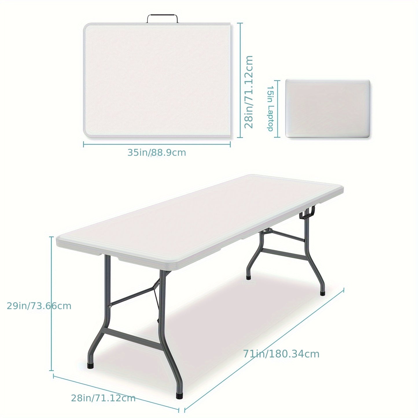 6FT Spacious Plastic Folding Table - Durable, Portable, and Easy-to-Store Dining Solution for Indoor and Outdoor Use - Perfect for Parties, Camping, and Daily Meals