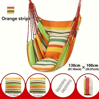 Cozy Canvas Hammock Chair with Cushion & Pillow - Durable Indoor/Outdoor Swing Seat for Garden, Patio, Camping, and Home Relaxation