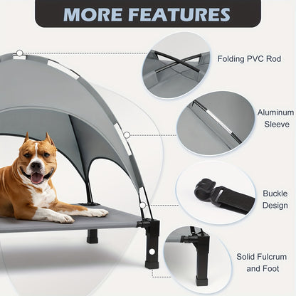 Elevated Dog Bed with Canopy - Outdoor Pet Cot with Removable Shade Tent - Portable Raised Cooling Bed for Dogs and Cats