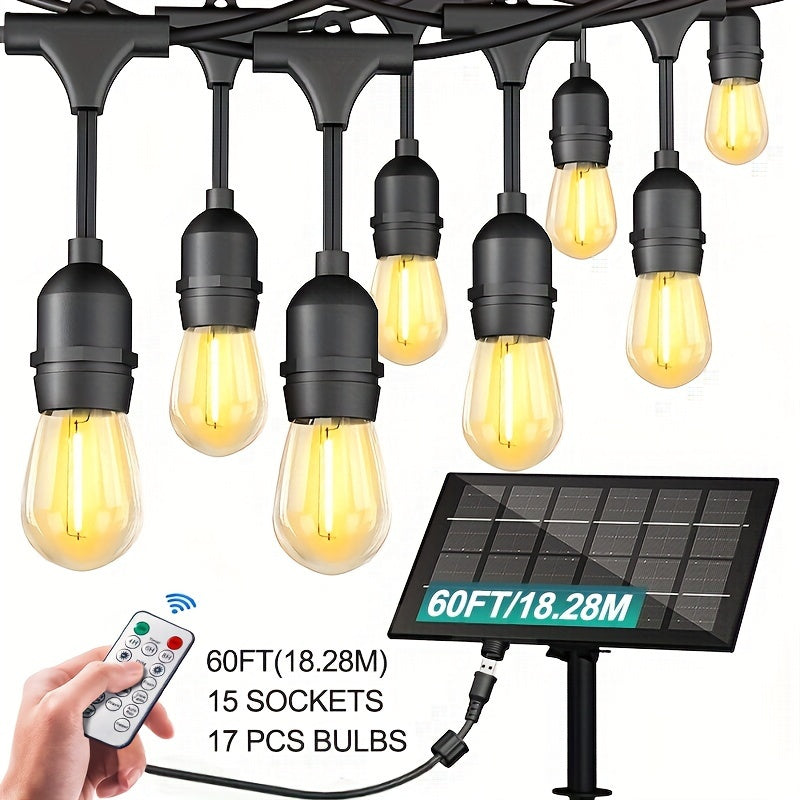 60FT/100FT Solar String Lights With USB Port & Remote Control Solar Patio Lights Long Last For Dimmable Solar Power LED Bulbs For Porch Garden Market Bistro