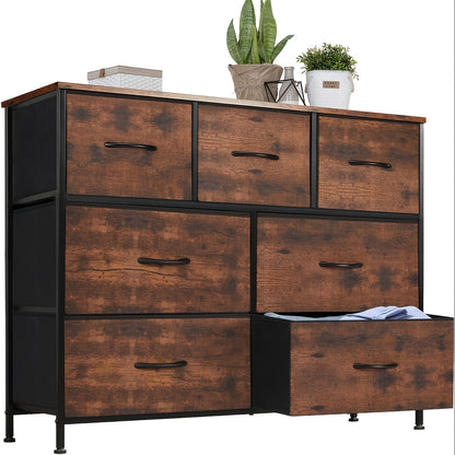 7-Drawer Fabric Storage Tower Dresser - Sturdy Floor-Mounted Chest with Spacious Storage for TVs up to 45 Inches, Ideal for Hotel Rooms, Closets, and Restaurants