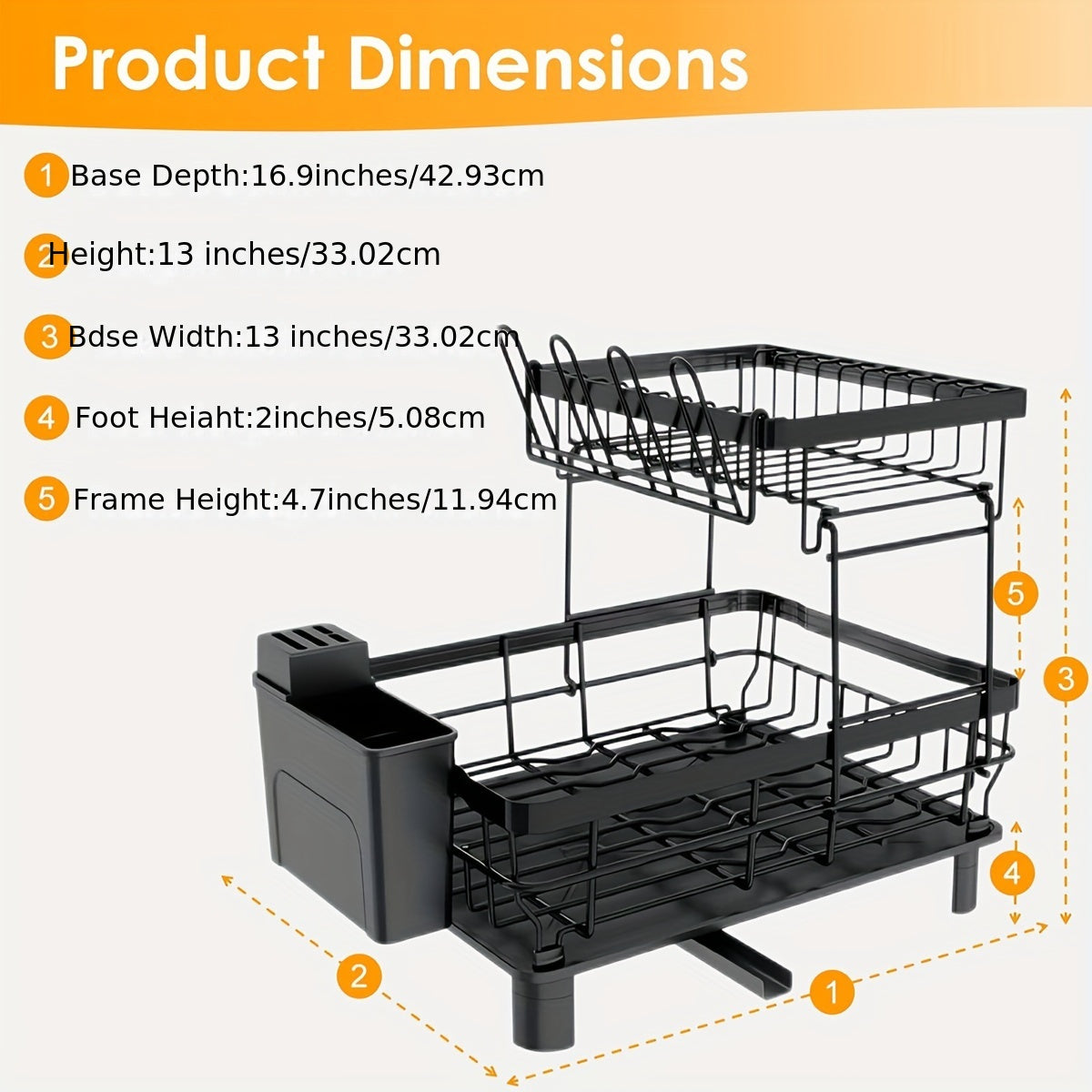 2-Layer Dish Drying Rack - Spacious Kitchen Counter Storage with Efficient Metal Bowl and Dish Drying, Convenient Knife Cup Holder, and Ample Tableware Organization - Sturdy 2-Layer Design for Maximum Capacity