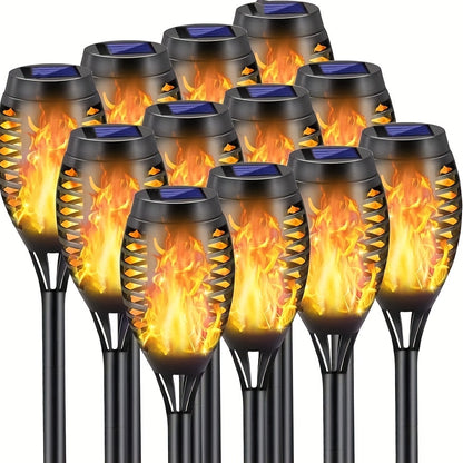 6pcs, Waterproof Solar Outdoor Flame Torch Lights, LED Torches With Flickering Flames, Halloween Decorations Lights Outdoor, For Christmas Halloween Garden Yard Patio, Auto On/Off