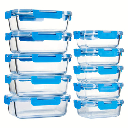 10-Piece Elegant Glass Meal Prep Set - Airtight, Leak-Proof Containers with Microwave-to-Table, Stackable Design - BPA-Free Food Storage for Kitchen & Office Lunch Organization