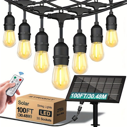 60FT/100FT Solar String Lights With USB Port & Remote Control Solar Patio Lights Long Last For Dimmable Solar Power LED Bulbs For Porch Garden Market Bistro