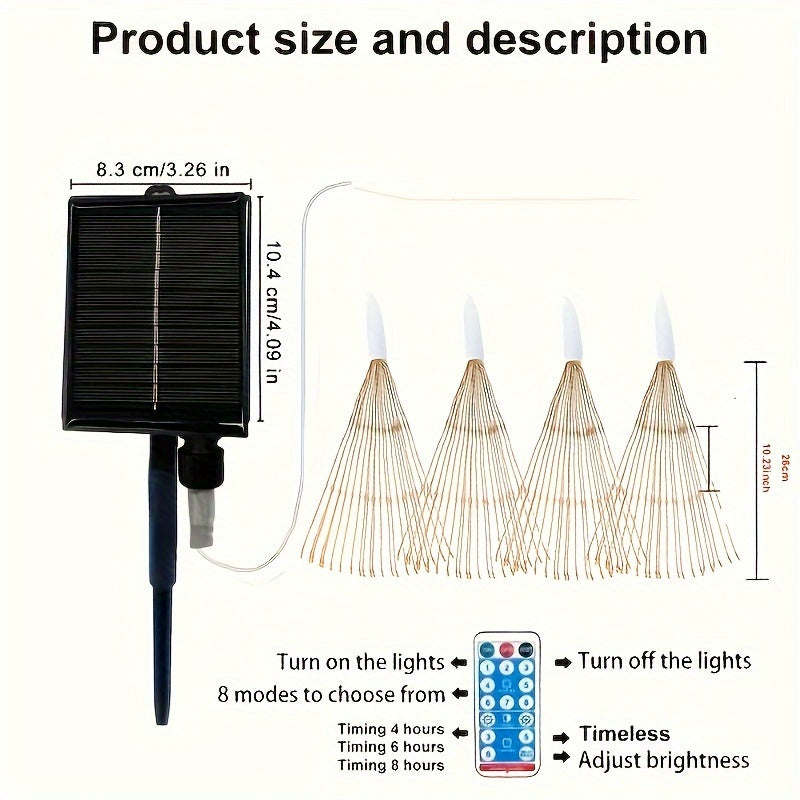 4-Pack Solar LED Firework Lights - Starburst 240/360/480 LEDs, Waterproof with Remote, 8 Lighting Modes - Perfect Outdoor Decoration for Garden, Patio, Christmas (Warm White)