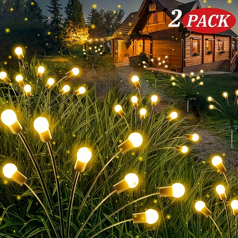 2 Pack Solar-Powered Swaying Garden Lights - Wind-Activated, Water-Resistant, High Flexibility Iron Wire & Heavy Bulb Base, Warm White, Lithium Battery, Light Sensor, Recessed, Brushed Metal Finish, Semi-Flush Mount, Decorative Outdoor Lighting for Yard P