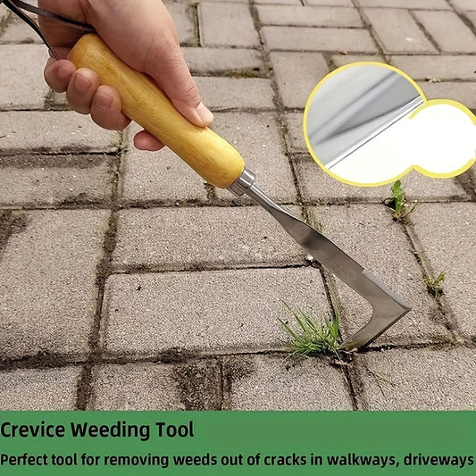 Stainless Steel Crevice Weeding Tool - L-Shaped Multi-Purpose Garden Hand Tool - 13.5 Inch with Metal Handle - Perfect for Yard, Patio, Driveway Weed Removal