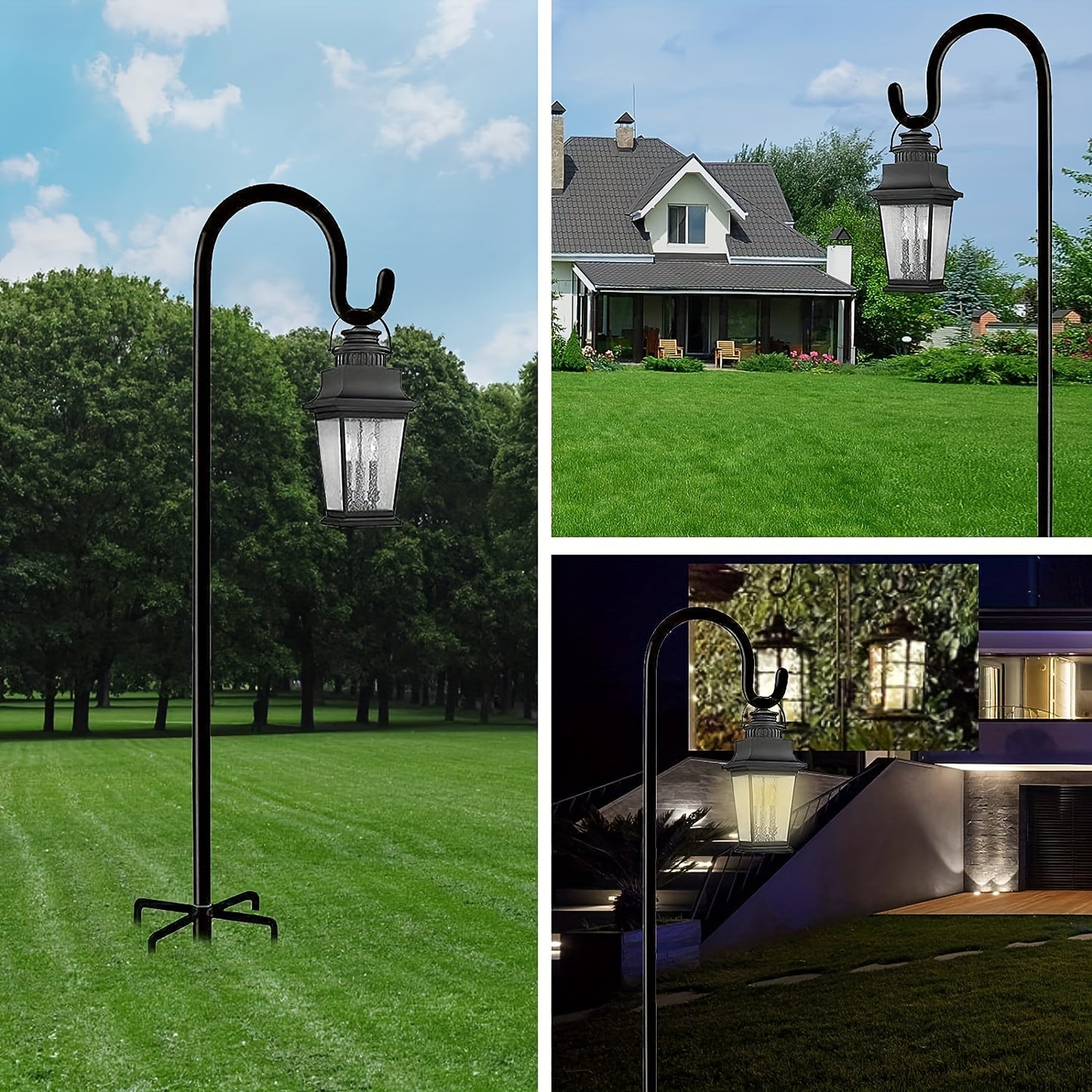 Adjustable Shepherd Hook 63 Inches High, 1/3 Inch Thick - Rust-Resistant for Outdoor Solar Lights, Lanterns, Flower Baskets, and Bird Feeders