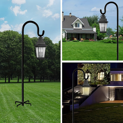 Adjustable Shepherd Hook 63 Inches High, 1/3 Inch Thick - Rust-Resistant for Outdoor Solar Lights, Lanterns, Flower Baskets, and Bird Feeders