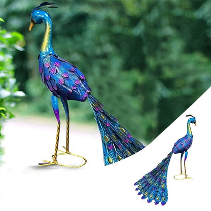 Beautiful Metal Peacock Statue - Standing Outdoor Garden Decoration for Lawn, Backyard, Courtyard, Parties, and Weddings