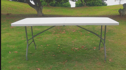 6FT Spacious Plastic Folding Table - Durable, Portable, and Easy-to-Store Dining Solution for Indoor and Outdoor Use - Perfect for Parties, Camping, and Daily Meals